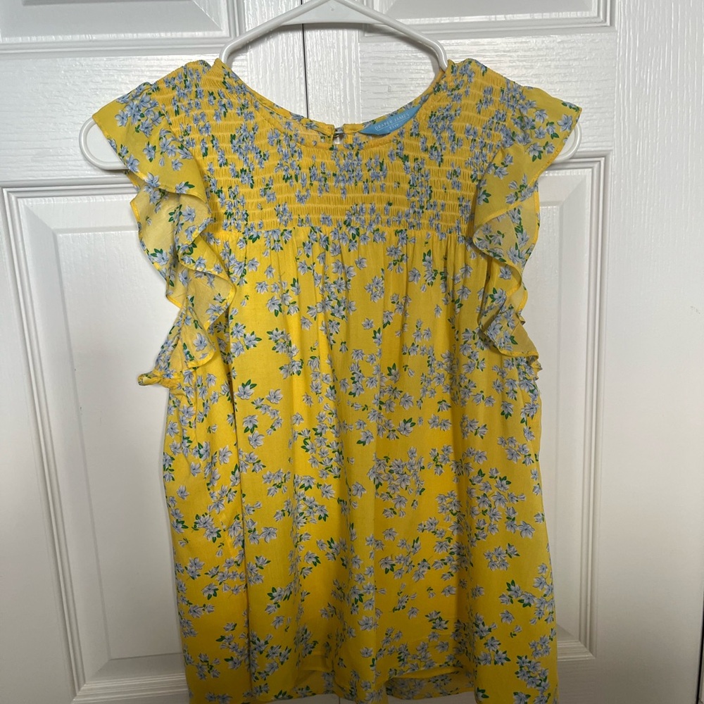 Draper James Yellow Floral Smocked Top